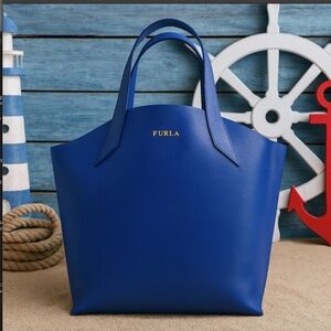 FURLA Blue Leather Medium Tote - Jucca Tote - Brand New - Authentic FURLA Bag